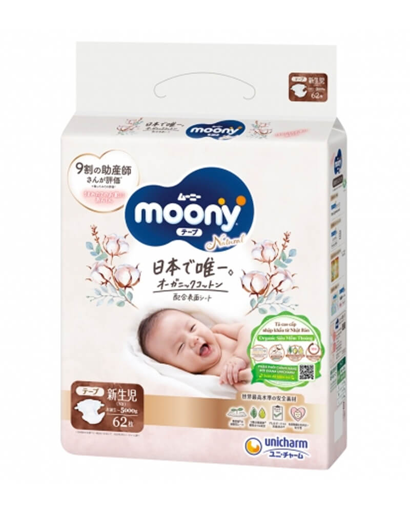 Tã dán Moony Natural Newborn (62 miếng)