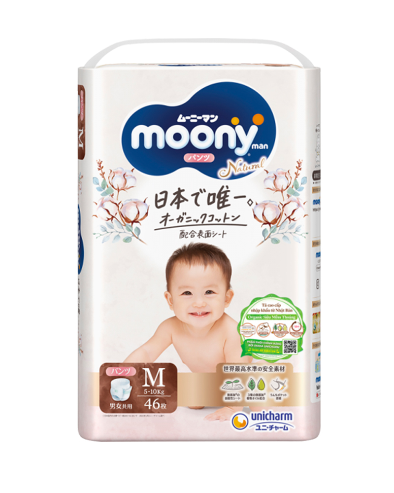 Tã quần Moony Natural size M (5 - 10kg) 46 miếng