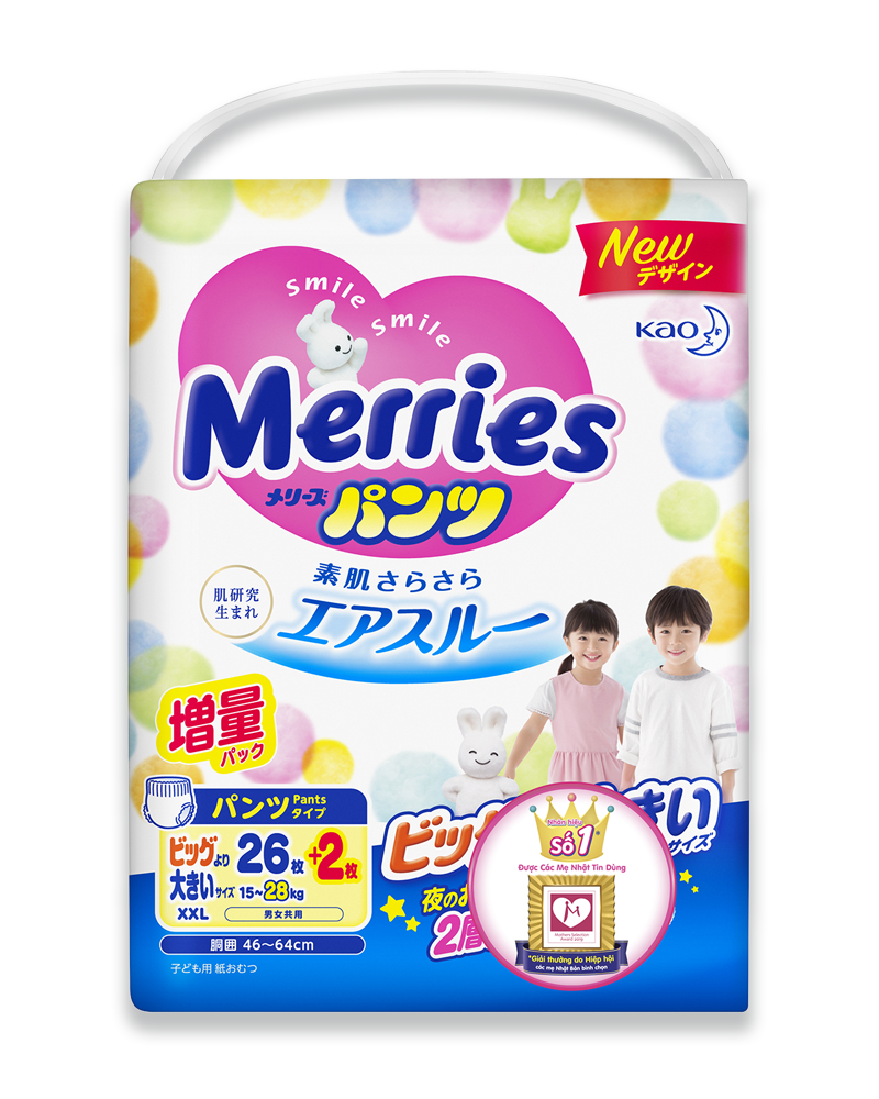 Bỉm quần Merries XXL 26+2 miếng (cho bé từ 15-28kg)